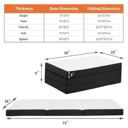 JHK Three Fold Portable Floor Bed,Certified By CertiPUR-US,Suitable For Travel,Camping,And Yoga,Soft Touch And Flexible Zipper