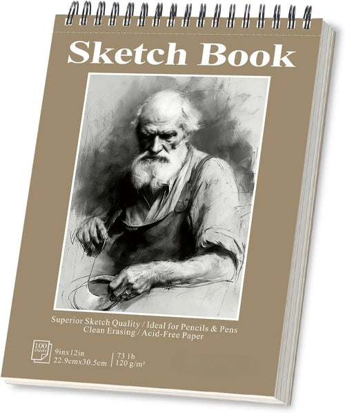 Sketchbook - 9"x12" spiral bound drawing board, 1 pack of 100 sheets, acid-free paper - perfect for kids sketchbook drawing