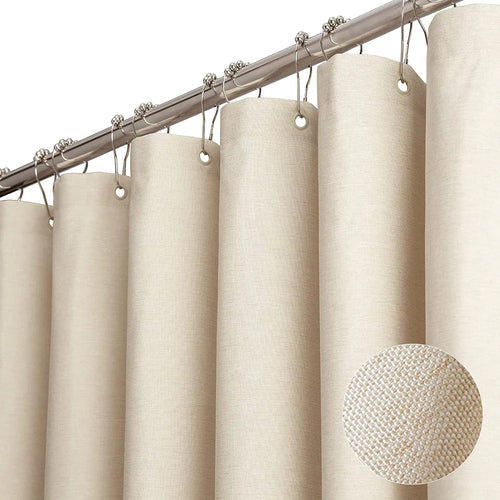 Luxury Linen Shower Curtain with Silver Metal Hooks Bathroom Waterproof Thick Fabric Bath Curtains Bathtub Large Bathing Cover