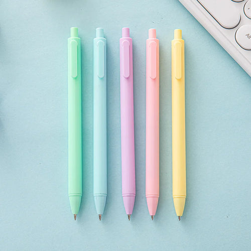 Set of 5 Cute Ballpoint Pens, Korean and Japanese School Office Stationery, Kawaii Neutral Pens for Business and Office Use