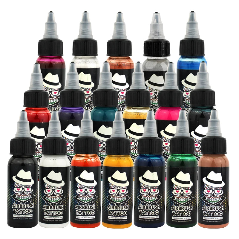 OPHIR Airbrush Tattoo Inks with Color Wheel 30ML/Bottle 12/18 Colors Body Art Paint for Airbrush Temporary Tattoo TA053