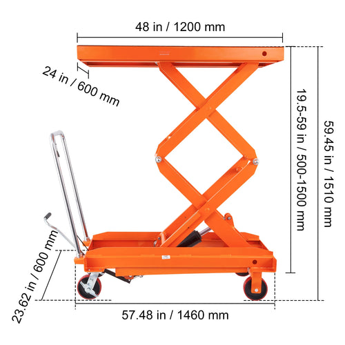 VEVOR 330/770/1760Lbs Lifting Platform Hydraulic Car Lift Table Cart Heavy Duty Double Shear Wheelbarrow for Repair Motorcycl