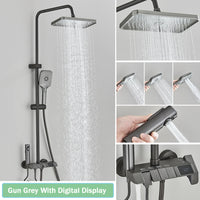 Rozin Black Smart Digital Display Shower Faucet Set Piano Style Rainlfall Bathroom System Grey Digital Mixer Tap Bidet Shower