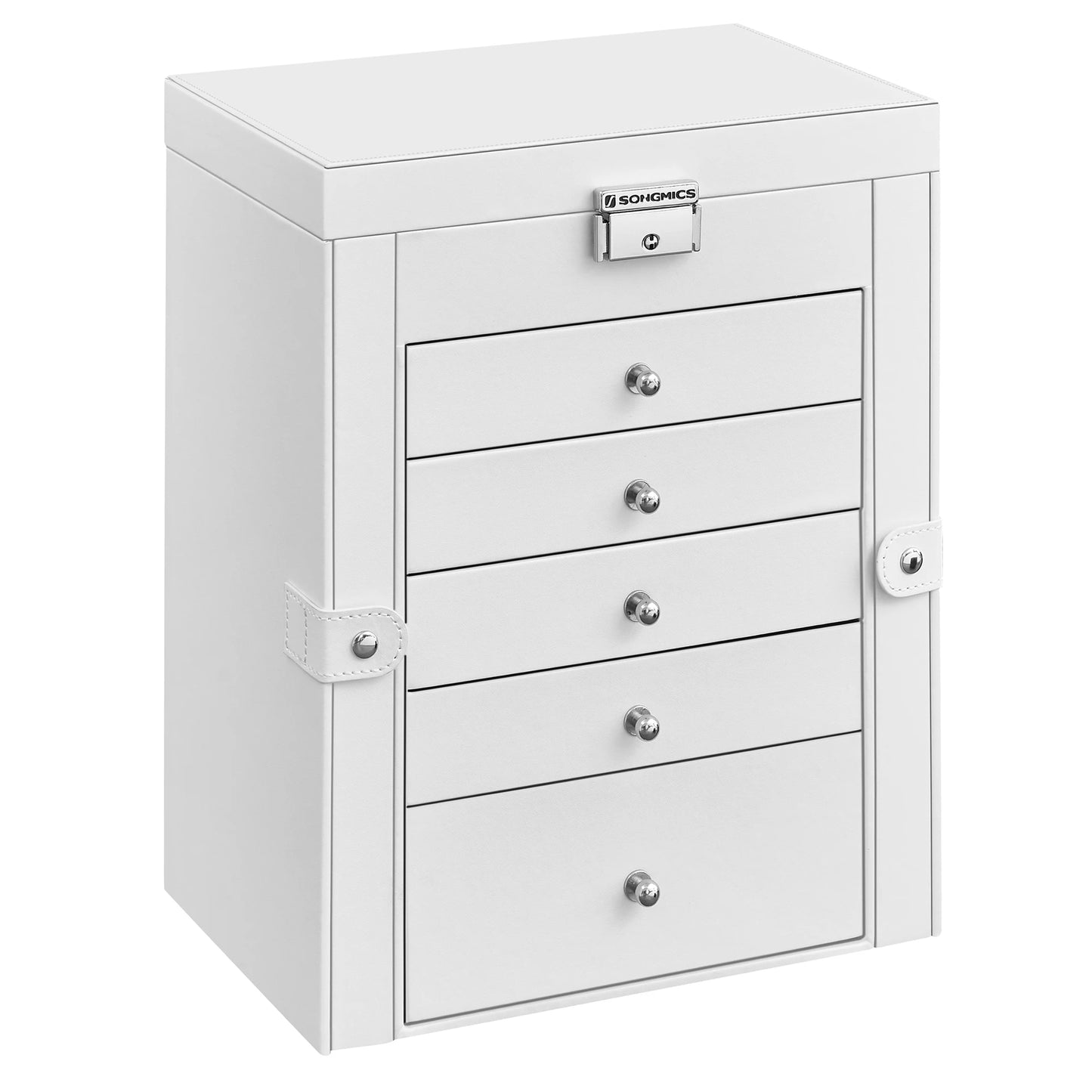 SONGMICS 6 Tier Jewelry Box, Jewelry Storage Organizer with 5 Drawers, Large Storage Capacity, with Mirror, Lockable
