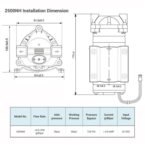 Coronwater RO Water Booster Pump, Reverse Osmosis Water System Pressure, 24V, 50gpd, 2500NH