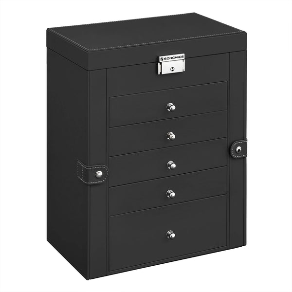 SONGMICS 6 Tier Jewelry Box, Jewelry Storage Organizer with 5 Drawers, Large Storage Capacity, with Mirror, Lockable