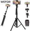 WEFOR Phone Tripod and Selfie Stick with Remote, compatible with iPhone, ideal for travel and photography.