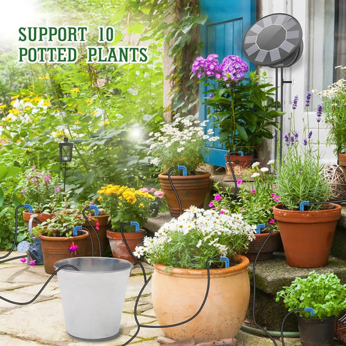 Solar Automatic Drip Irrigation System Kit, Auto Watering Kit for DIY Garden Watering System with 9 Timing Modes Outdoor Garden