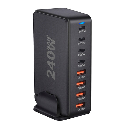 Настільний зарядний пристрій GaN на 240 Вт, 8-портовий зарядний пристрій USB типу C PD, швидка зарядка 3.0, швидкий зарядний пристрій USB типу C, мобільний зарядний пристрій USB