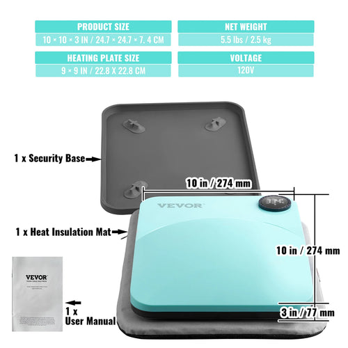 VEVOR 9x9/12x10 in Portable Heat Press Machine DIY Shirt Printing Multifunctional Sublimation Transfer for HTV Vinyl T-shirt Bag