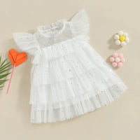 2023-02-20 Lioraitiin 0-4Years Toddler Kids Girls Dress Stars Moon Sequins Fly Sleeve Princess Dress Ruffles Tulle Dress