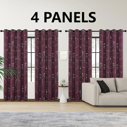 4PCSBlackout Curtains Grommet Thermal Insulated Room Darkening  With Circle And Dots Foil Printed For Bedroom