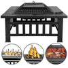 32" Metal Firepit Patio Backyard Garden Square Stove Cover Fire Pit Heat Brazier