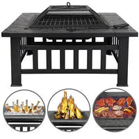 32" Metal Firepit Patio Backyard Garden Square Stove Cover Fire Pit Heat Brazier