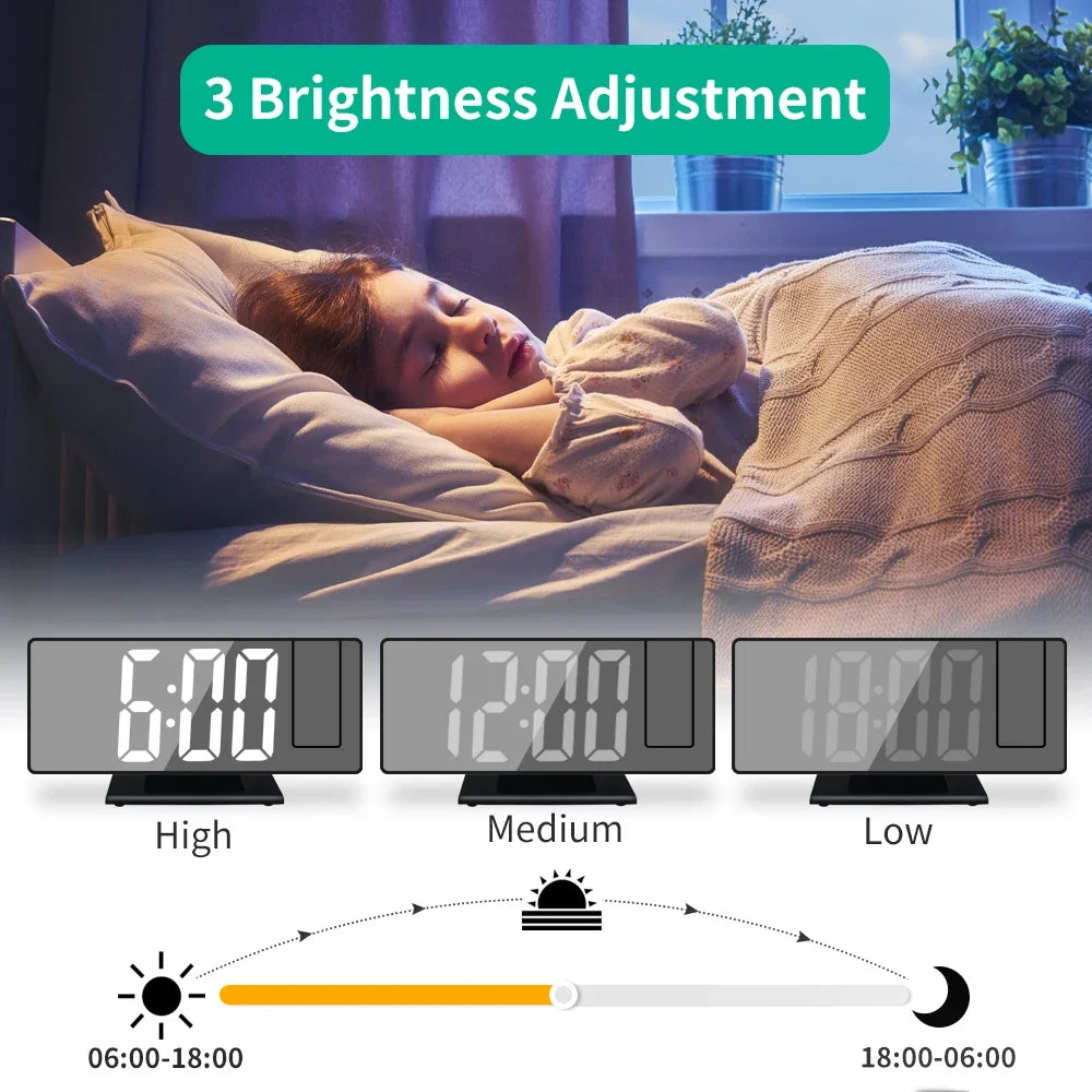 USB Powered  Digital Alarm Clock 180° Arm Projection Alarm Clock Time Temperature Snooze Table Clock 12/24H Projector LED Clock EzBuyCo