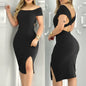 Women'S Sexy Dress Loose Plain Off-Shoulder Open Back Hip-Hugging Side Slit Midi Dress Party Club Temptation Cocktail Dresses