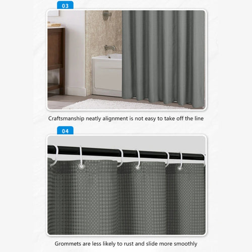 1pcs 180cm*180cm Plain Waffle Waterproof Mildew Resistant Polyester Shower Curtain Bathroom Partition Curtain With 12 Hooks