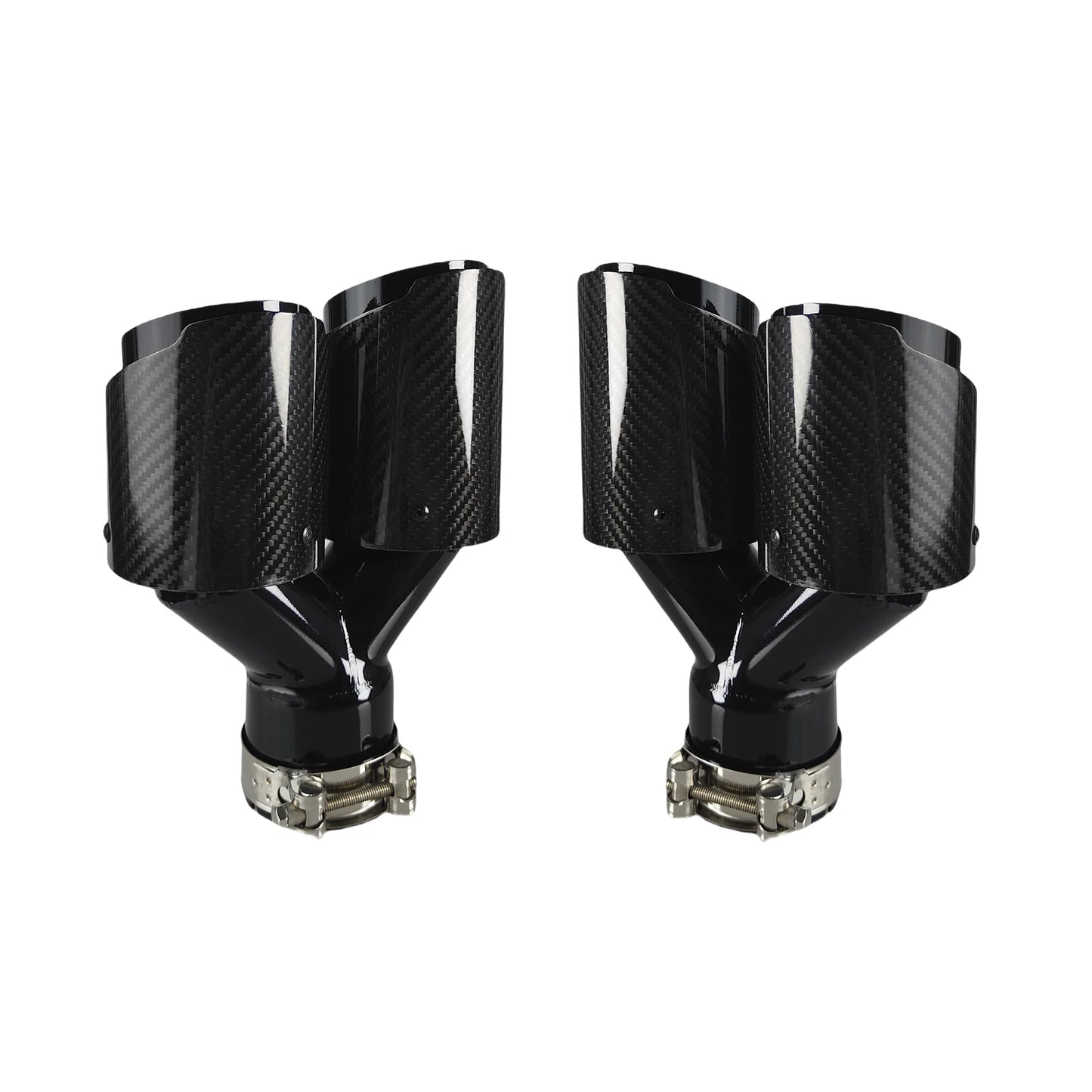 1 Pcs Universal Car Carbon Fibre Tail Throat Silencer Length Black Y-Shaped Double Out Twill Glossy Exhaust Muffler Tip