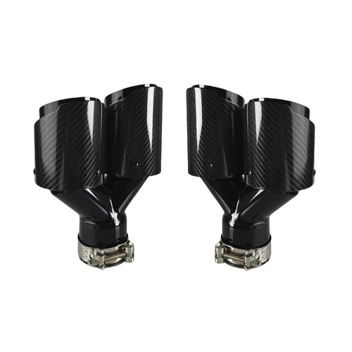 1 Pcs Universal Car Carbon Fibre Tail Throat Silencer Length Black Y-Shaped Double Out Twill Glossy Exhaust Muffler Tip