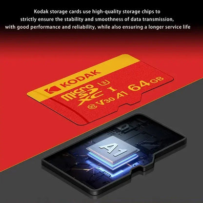 Kodak MicroSD Card RED Memory Card 32GB 64GB 128GB 256GB 512GB Class10 TF Flash Card SDXC U3 V30 4K High Speed for Phone