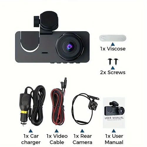 3 Channel Dash Cam Front and Rear Inside, 1080P Full HD Dash Camera for Cars, Triple Car Camera with 32GB Card,2.0''IPS HD Scree