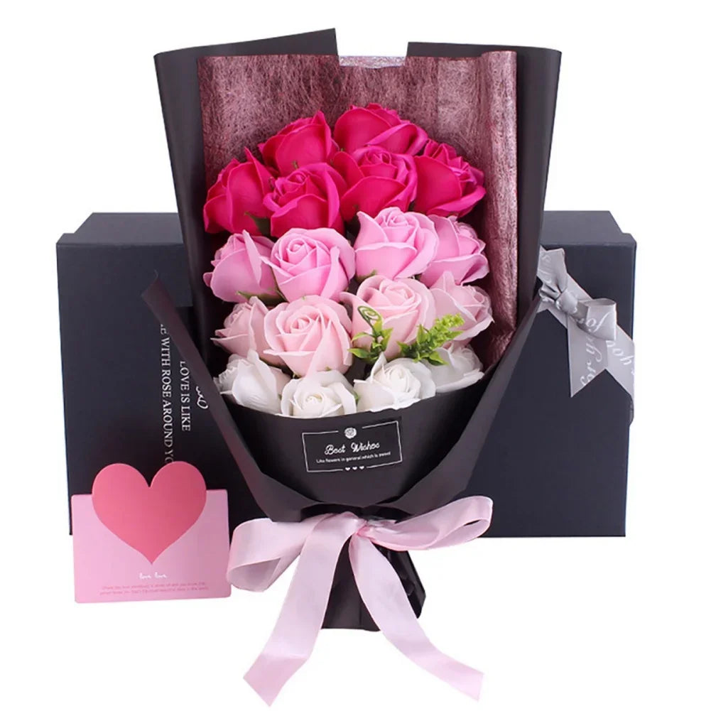 Soap Flower Bouquet with Gift Box Beautiful Flora Scented Bath Soap Flower in Case for Anniversary Valentine's Day Mother Day