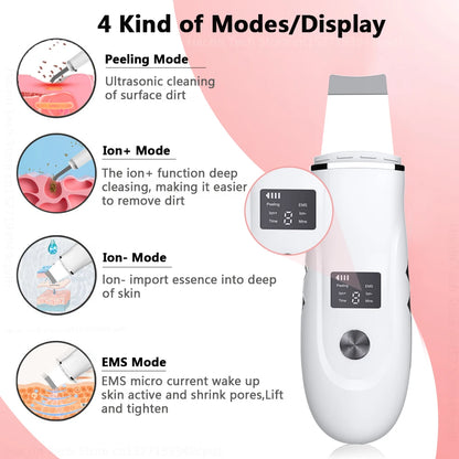 Blackhead Remover Ultrasonic Skin Scrubber Facial Pore Acne Peeling Spatula Blackhead Removal Shovel Face Deep Cleaning Device
