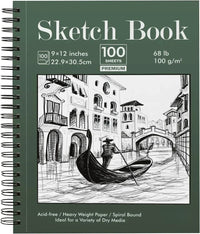 9 x 12 Sketchbook, 68 lb/100g SM Sketchbook 100 spiral-bound acid-free drawing paper with hard cover art paper