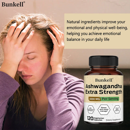 Ashwagandha 3000 mg, Black Pepper Extract, helps balance stress and manage mood, improves sleep quality