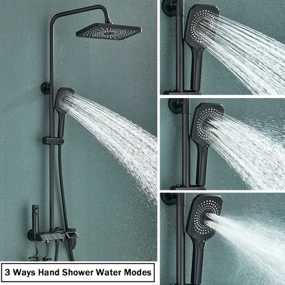 Rozin Black Smart Digital Display Shower Faucet Set Piano Style Rainlfall Bathroom System Grey Digital Mixer Tap Bidet Shower