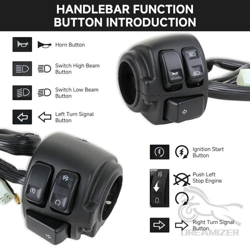 Motorcycle 1"25mm Handlebar Control Switch With Wiring Harness For Harley Softail 1996-2012 Dyna Sportster 883 1200 V-Rod