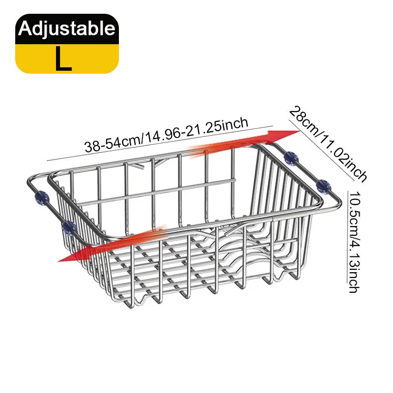 Adjustable Dish Drying Rack Stainless Steel Dish Drainer Fruit Vegetable Drainer Kitchen Sink Drain Holder Storage Rack