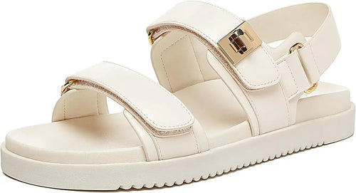 Women's Flat Sandals Comfort Adjustable Double Strap Slip on Leather Footbed Sandals shoes for women