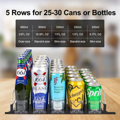 Canned Beverage Push Rack Drink Organizer Dispenser Spring Push Adjustable Storage Shelf E-shaped Glide Kitchen Fridge