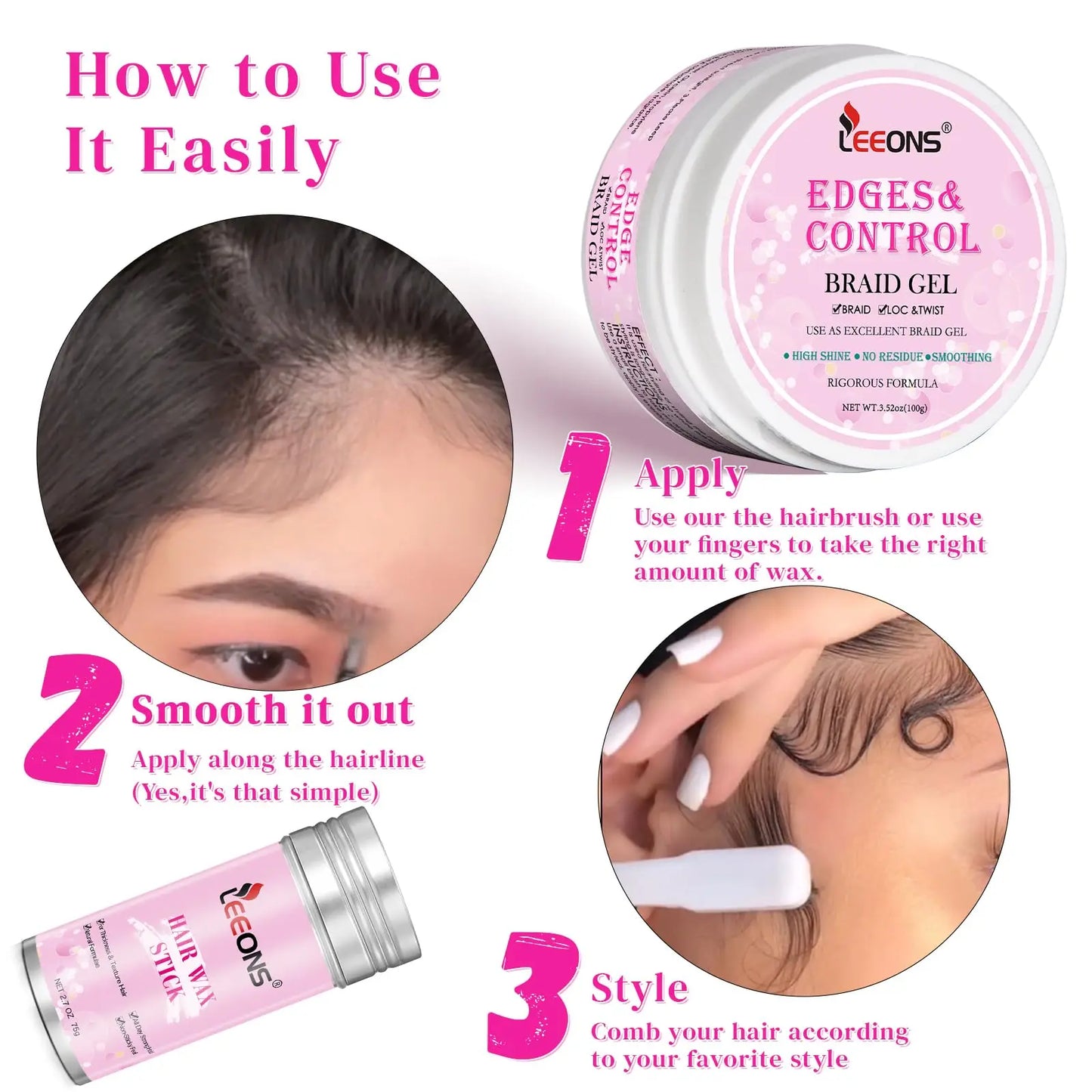 Edge Control Wax Stick and Braiding Gel for Women Strong Hold Edge Smoother Long Lasting Broken Hair Holder Wax Stick