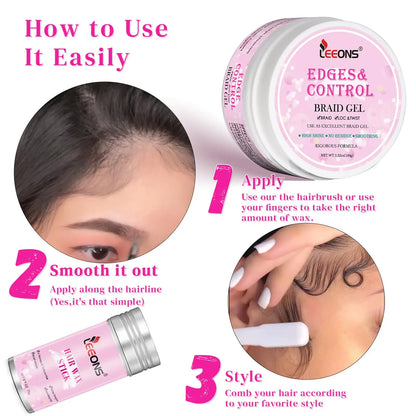 Edge Control Wax Stick and Braiding Gel for Women Strong Hold Edge Smoother Long Lasting Broken Hair Holder Wax Stick