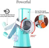 Manual rotary vegetable slicer with stainless steel drums, designed for safe and quick vegetable grating in the kitchen.