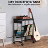 Record Player Stand with Vinyl Storage Side Table with Charging Station, 2 Tier with wheels Record Player Table for Living Room