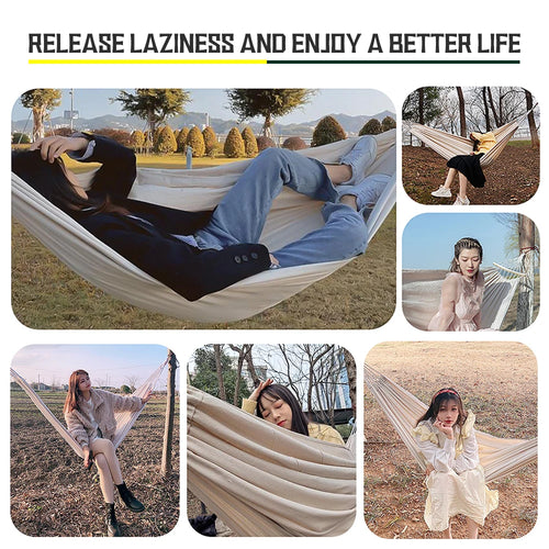 150*190CM Camping Hammock Canvas Hanging Bed Without Stick White Double Chair Swing Sleeping Bed for Travel Rollover Prevention