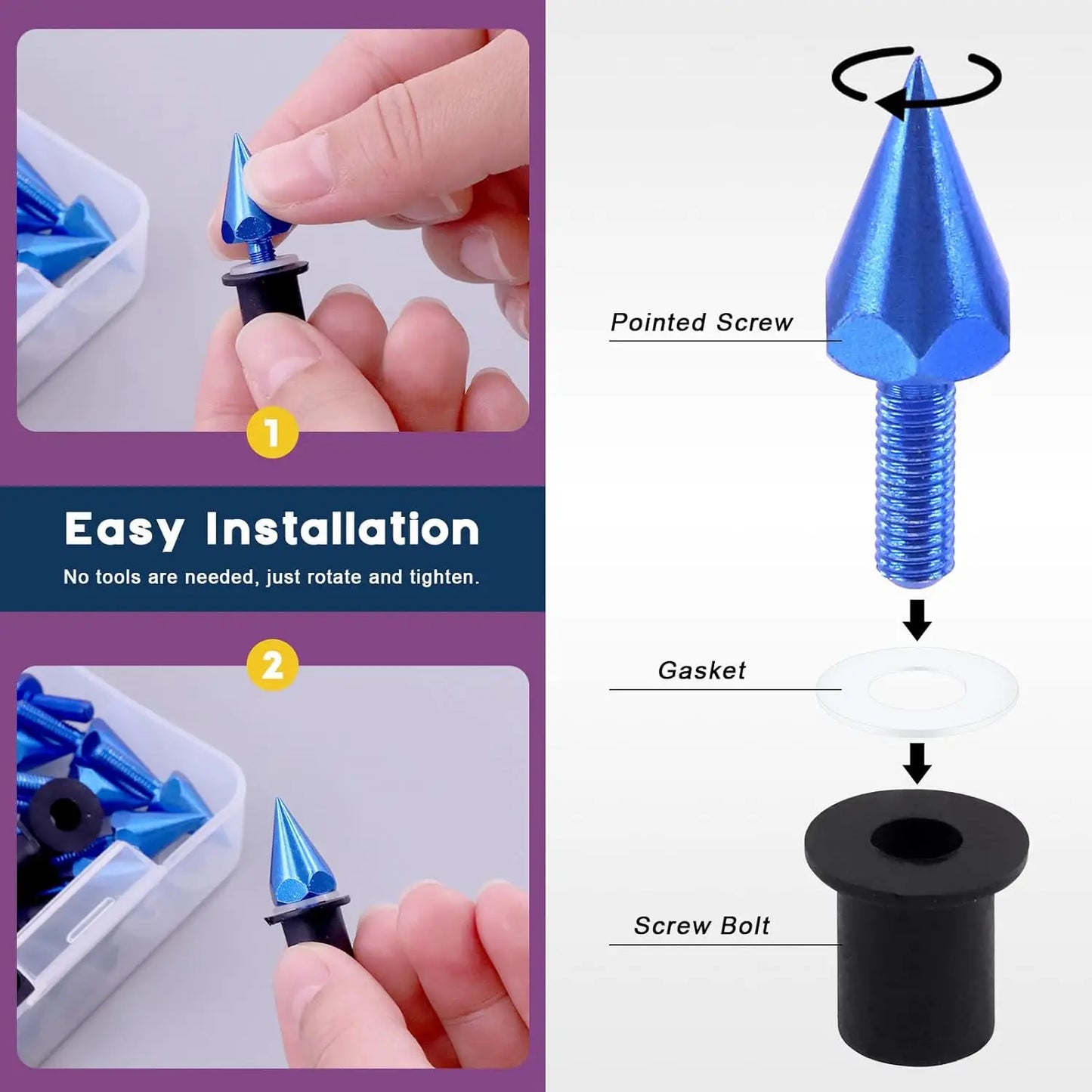 Windshield Wind Screen Spike Bolts M5 Screws Nuts Motorcycle Modification AccessoriesBlue Car Accessories