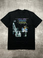 Men's Heat Transfer Print Cotton Round Neck Short Sleeve T-Shirt - Fantasy Theme Band Elements Design, Black 200g