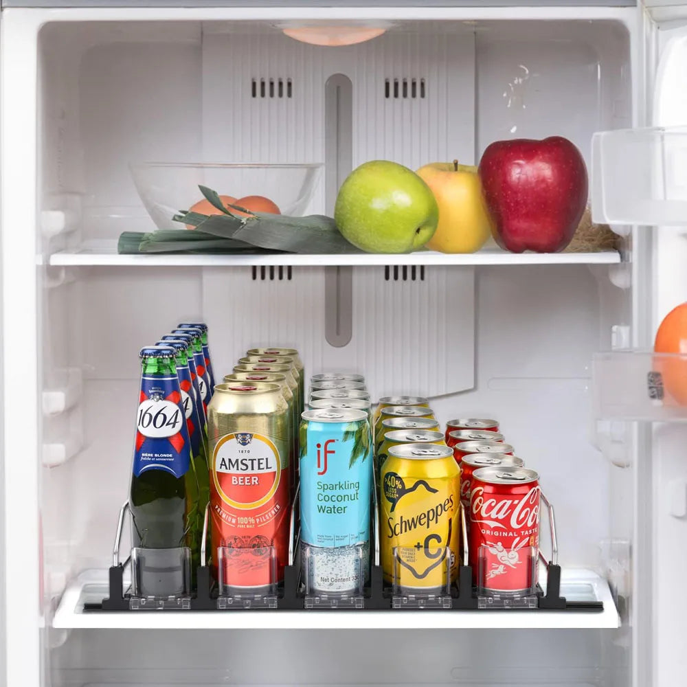 Canned Beverage Push Rack Drink Organizer Dispenser Spring Push Adjustable Storage Shelf E-shaped Glide Kitchen Fridge