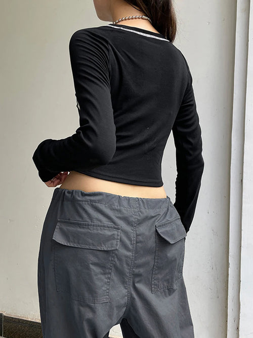 Women s Crew Neck Tops Fashion Letter Print Long Sleeve  Fit T-Shirt Casual Blouse Streetwear