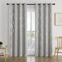 4Pcs Blackout Curtains Grommet Thermal Insulated Room Darkening  With Wave Foil Printed For Bedroom