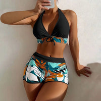 Shorts Bikinis Set  High Waist Swimsuit Women Swimwear 2 Pieces Plant Print Bathers Bathing Swim Suit Beachwear