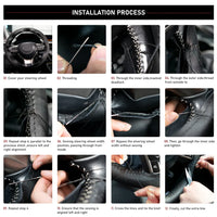 14.5" to 15" Steering Wheel Cover with Needle Thread DIY Hand Stitching Genuine Cowhide Leather Punched Breathable Car Styling