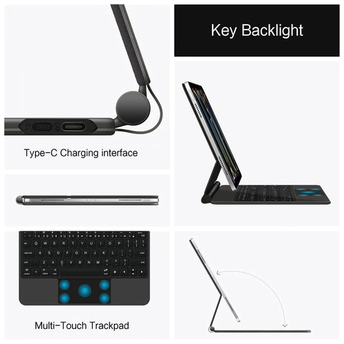 Keyboard Case For iPad Pro 13 Inch (M4) 2024 Magnetic Smart Magic Keyboards Folio Cover Backlight With Multi-Touch Trackpad
