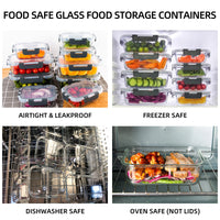 8-Piece Glass Food Storage Containers Set, BPA-Free, Leakproof, Microwave & Oven Safe, 6 Sizes, Borosilicate Glass Lock Lid
