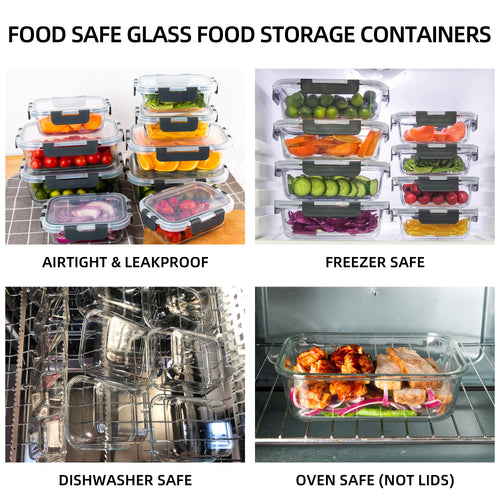 8-Piece Glass Food Storage Containers Set, BPA-Free, Leakproof, Microwave & Oven Safe, 6 Sizes, Borosilicate Glass Lock Lid
