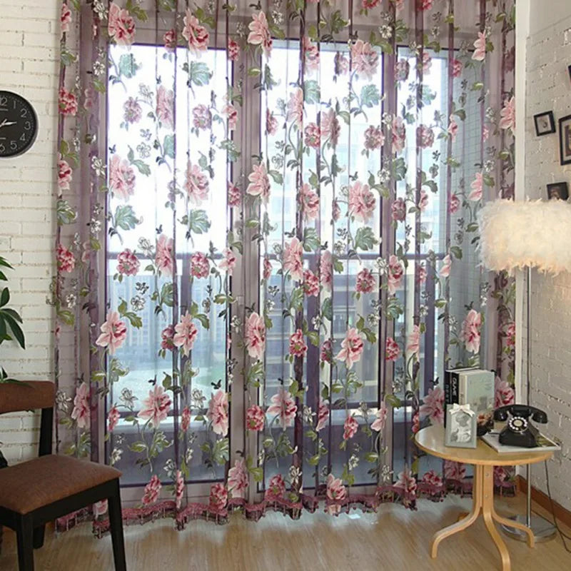 2PCS 100x200cm 3D Treatments Panel Draperies Window Curtains Beige Purple Tulle For Luxury Sheer For Kitchen Living Room Decors